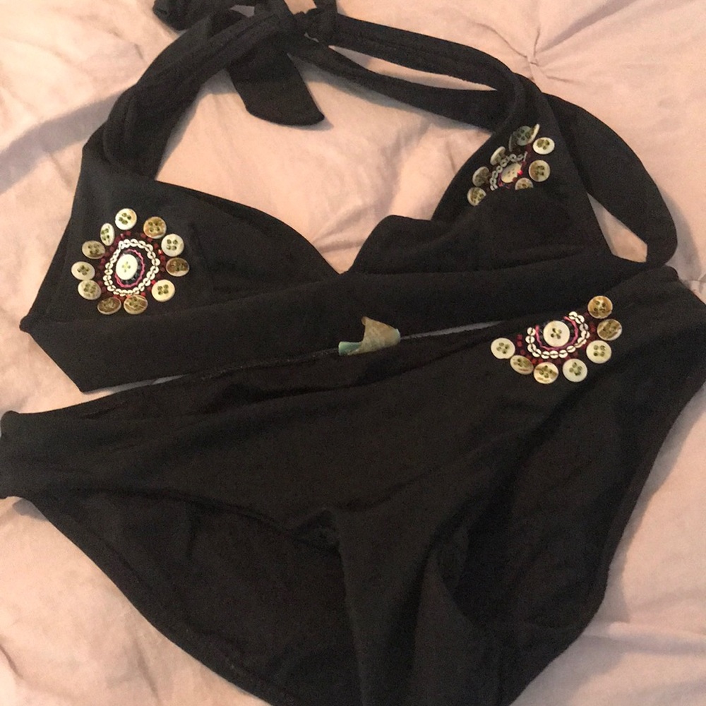 Anika Brazil black bikini with button and sequins
